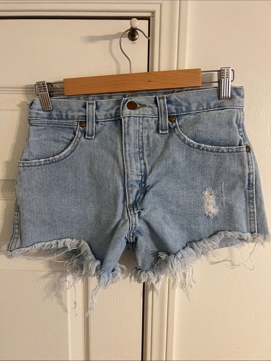 Wrangler Pants - Wrangler Light Blue Distressed Frayed Hem Denim Shorts
